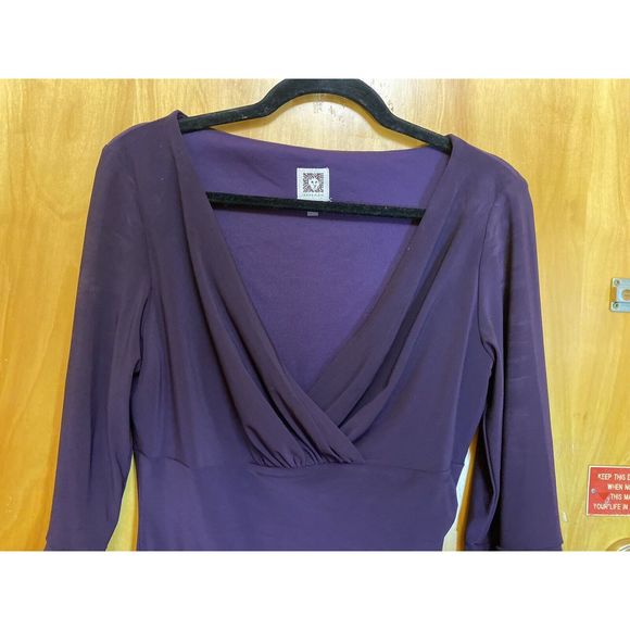 Anne Klein Purple Knee Length Ruched Wrap Long Sleeve Women's Dress Size 8 - Picture 14 of 16